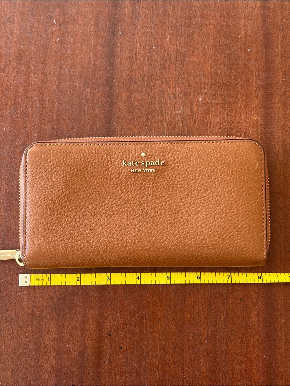 kate spade brown zip wallet with gold logo